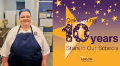 Photo of Janey Blacklock with the 10 years of stars in our schools logo