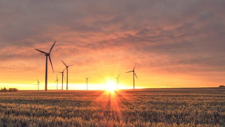 A windfarm at sunset