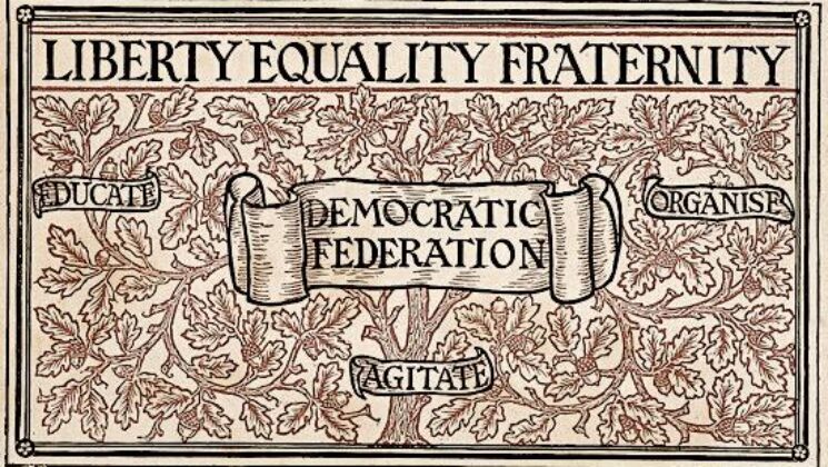 A Williams Morris piece for the Democratic Federation with the words 'Educate, agitate, organise'