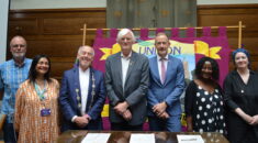 Councillors and UNISON activists pose for the charter signing
