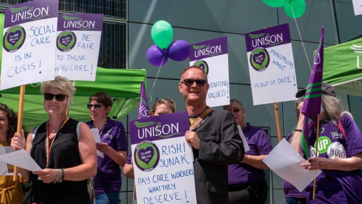 A protest calling for better wages for care workers