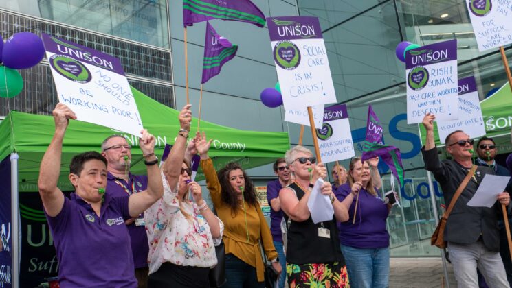 People protest outside Suffolk County Council HQ in support of care workers