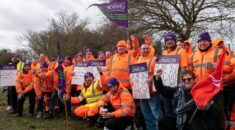 A large group of Serco workers on the pickets lines