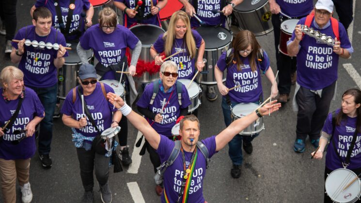 A UNISON band on the march