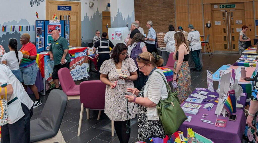 People visit stalls at the event