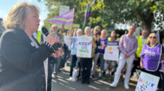 Christina McAnea addresses the picket line at Colchester Hospital