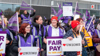 Lift strikers protesting